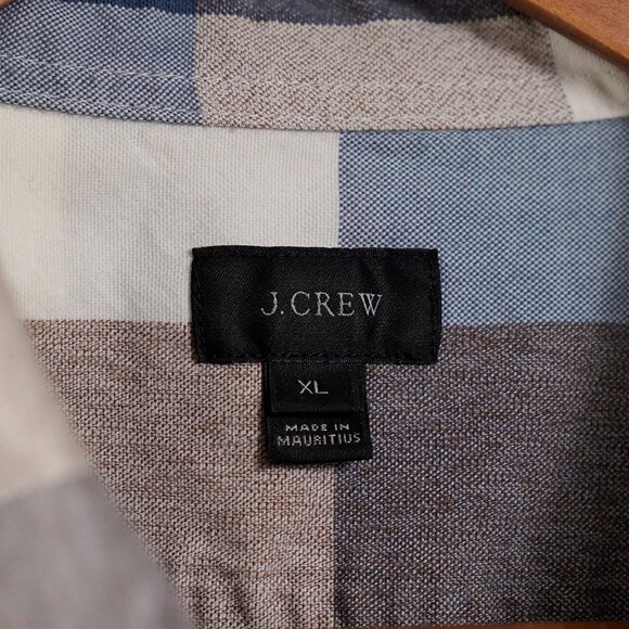 J. Crew Blue, Tan And Cream Large Check Long Sleeve Button Front Shirt, Size XL - Picture 6 of 6